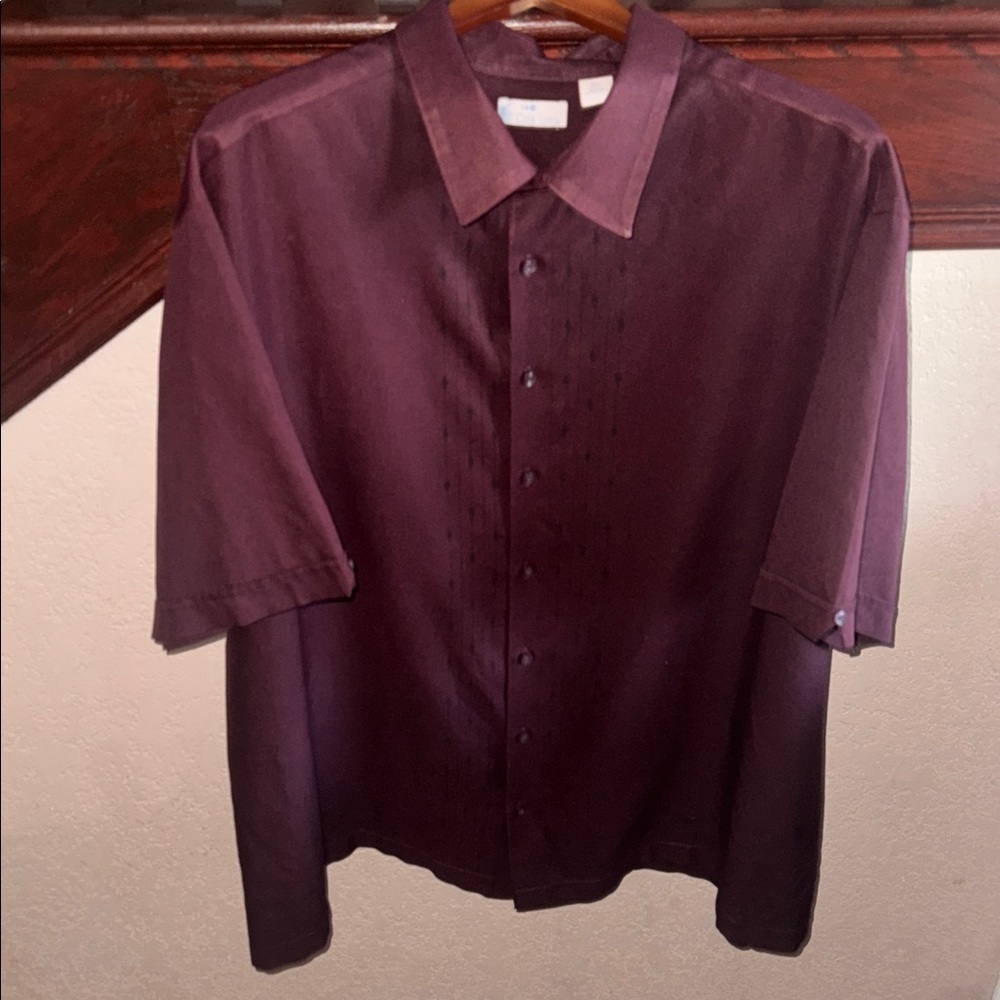 Cafe Luna Mens Size 2XL Burgundy Short Sleeve Dress Shirt Button Up Maroon Red